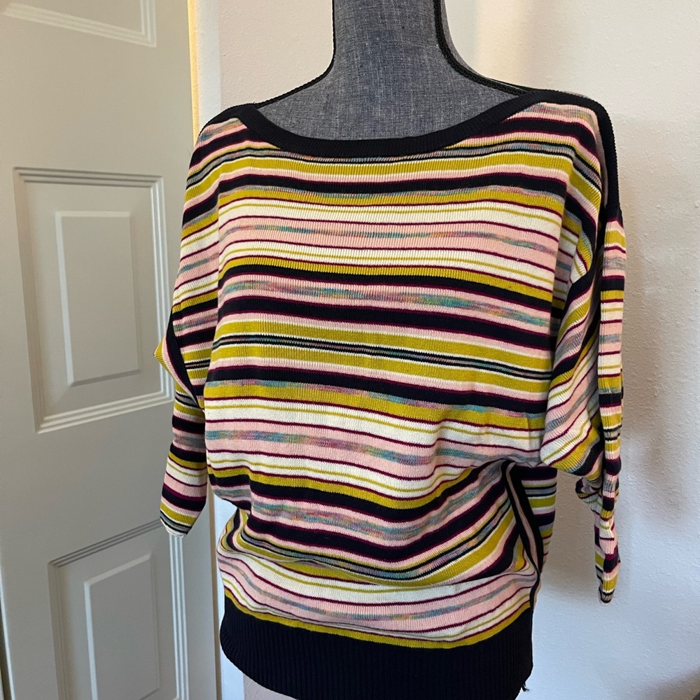Anthropologie Colorful Striped Crew Neck Sweater